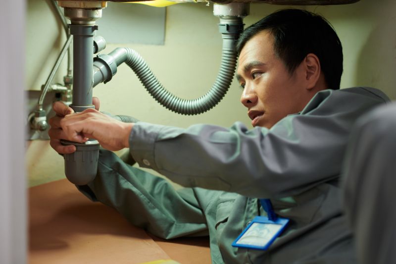 Plumber inspecting pipes